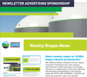 American Biogas Council Weekly Biogas News newsletter advertising sponsorship with ad placement opportunities to reach 18,000+ industry professionals